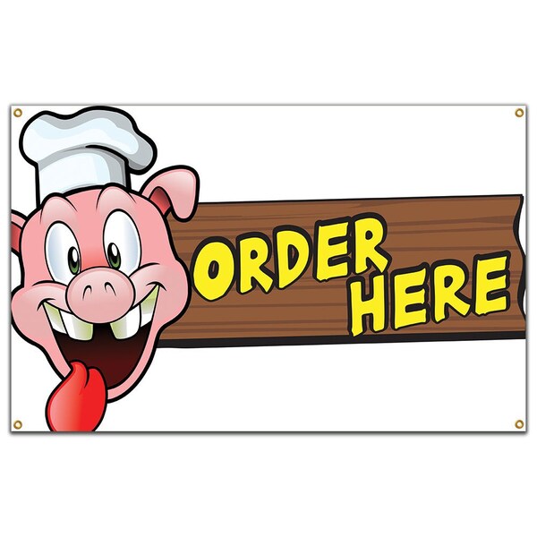 Signmission Order Here Pig Sign Banner Concession Stand Food Truck Single Sided B-Order Here Pig Sign19 - main